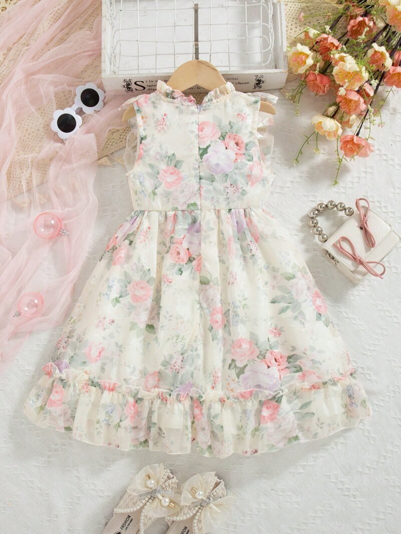 Vestido Floral Rosa Para Niña Con Volantes Románticos - Imagen 3