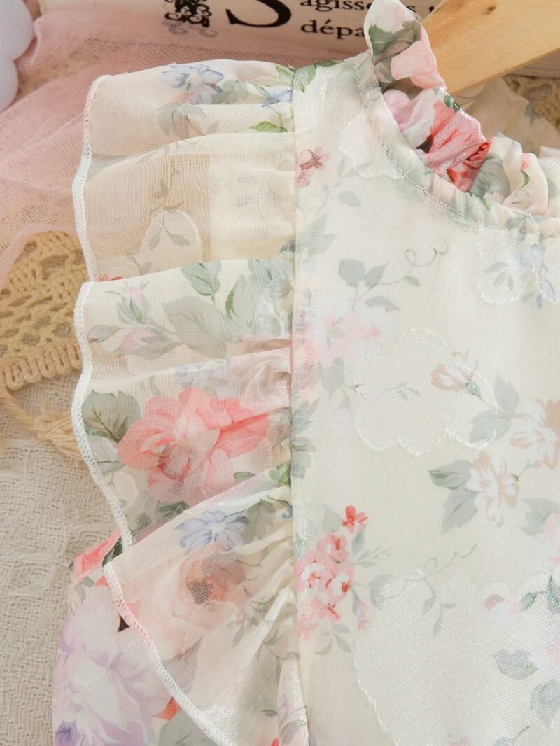 Vestido Floral Rosa Para Niña Con Volantes Románticos - Imagen 5