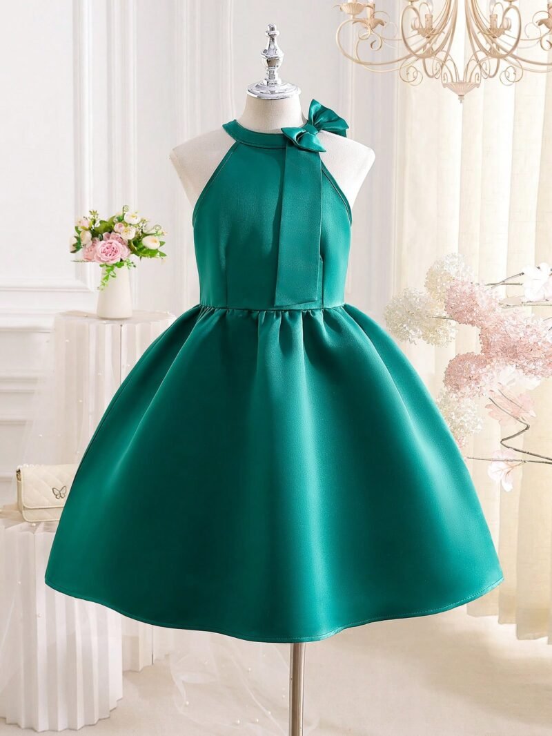 Vestido Verde Elegante Halter Para Niña - Imagen 2