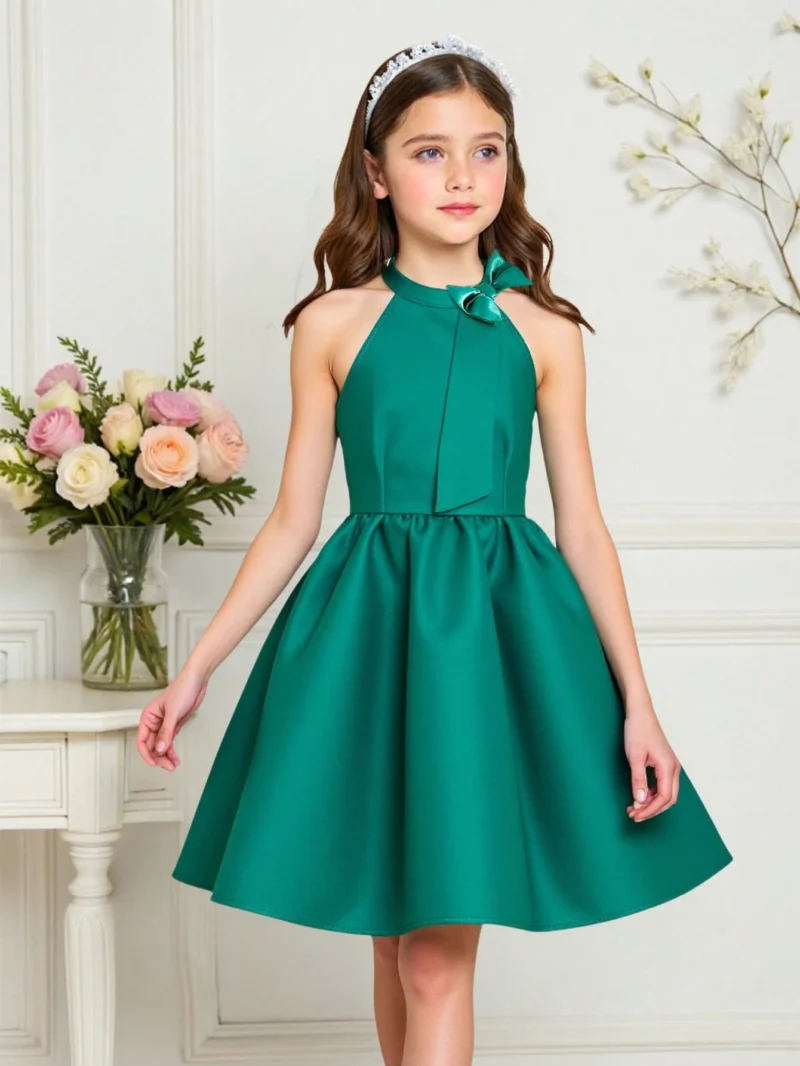 Vestido Verde Elegante Halter Para Niña