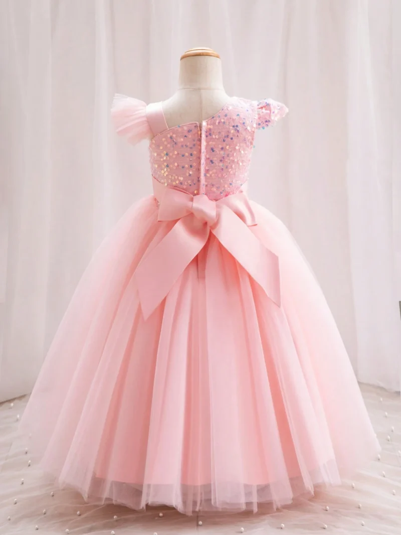 Vestido Rosa Elegante Con Lentejuelas Para Niña - Imagen 2