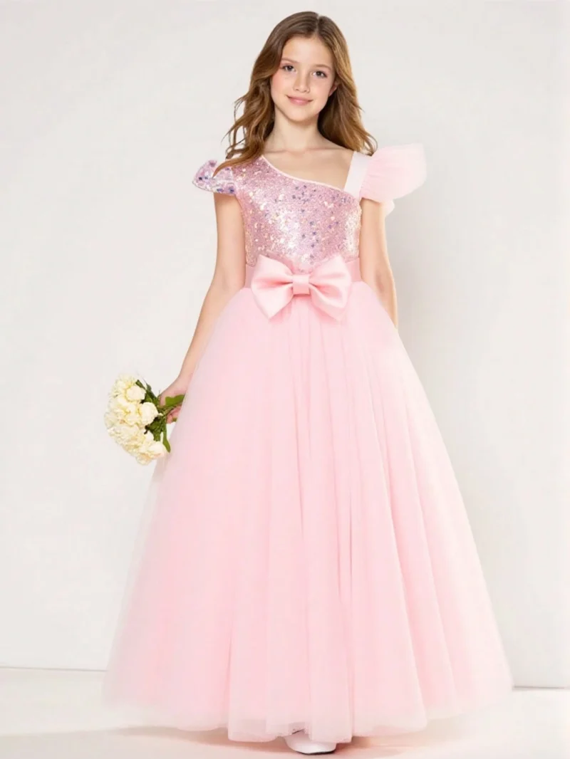 Vestido Rosa Elegante Con Lentejuelas Para Niña - Imagen 3