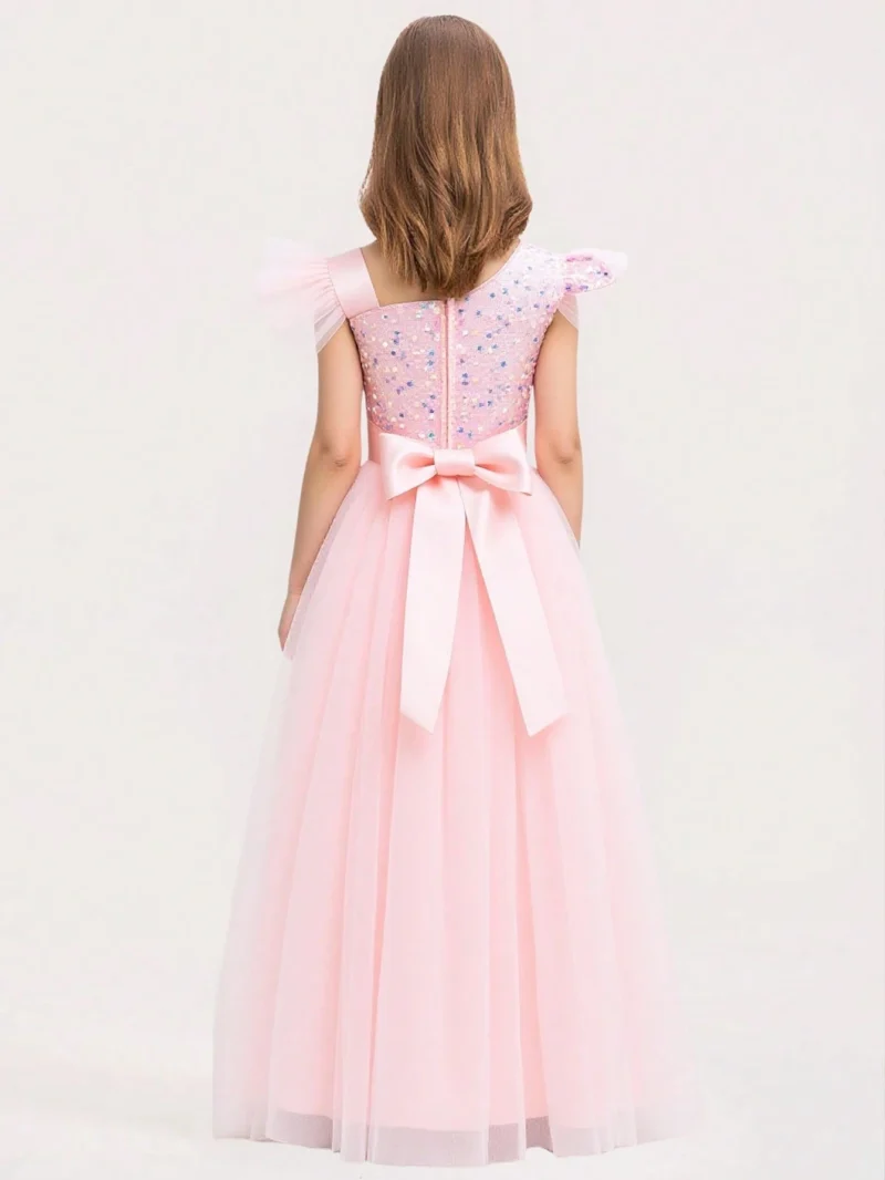 Vestido Rosa Elegante Con Lentejuelas Para Niña - Imagen 4