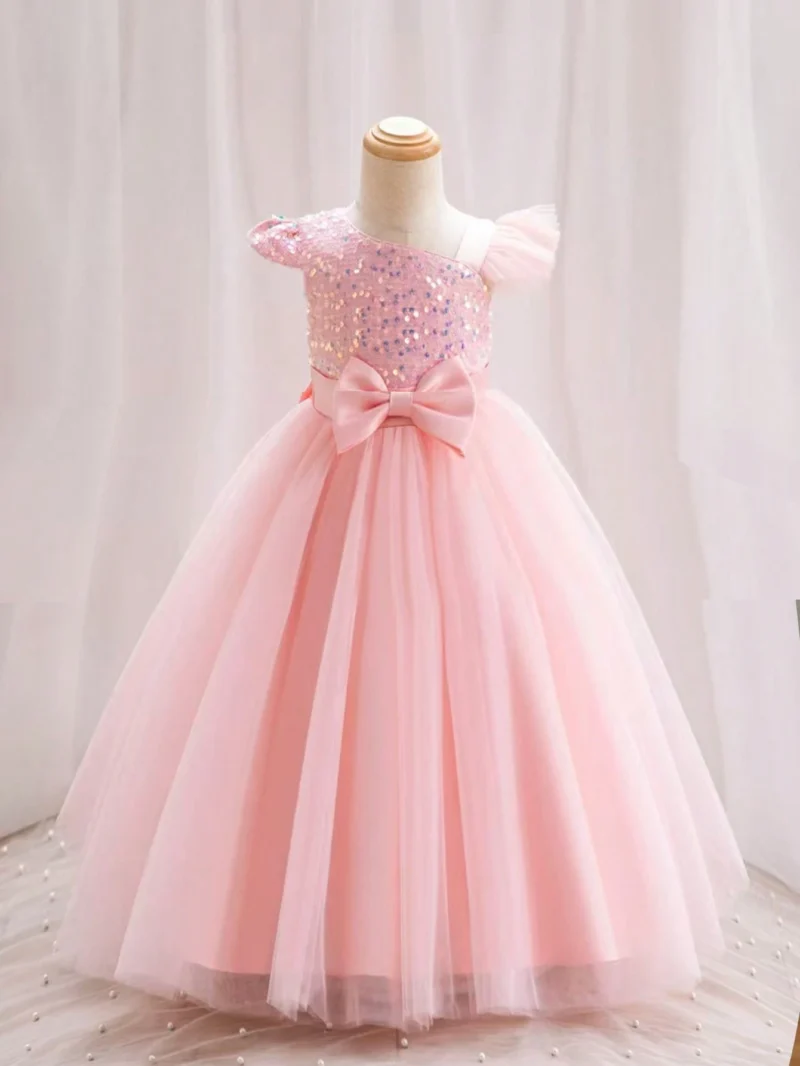 Vestido Rosa Elegante Con Lentejuelas Para Niña