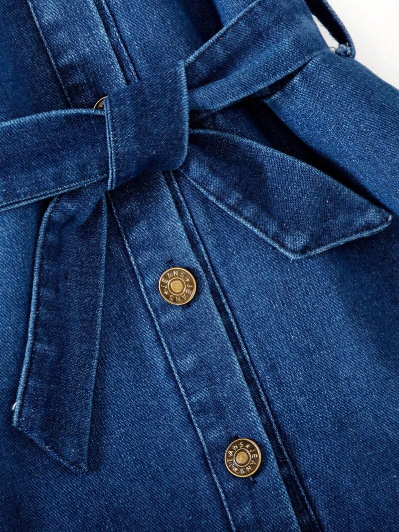 Vestido Camisero De Mezclilla Azul Para Niña Con Volantes - Imagen 4