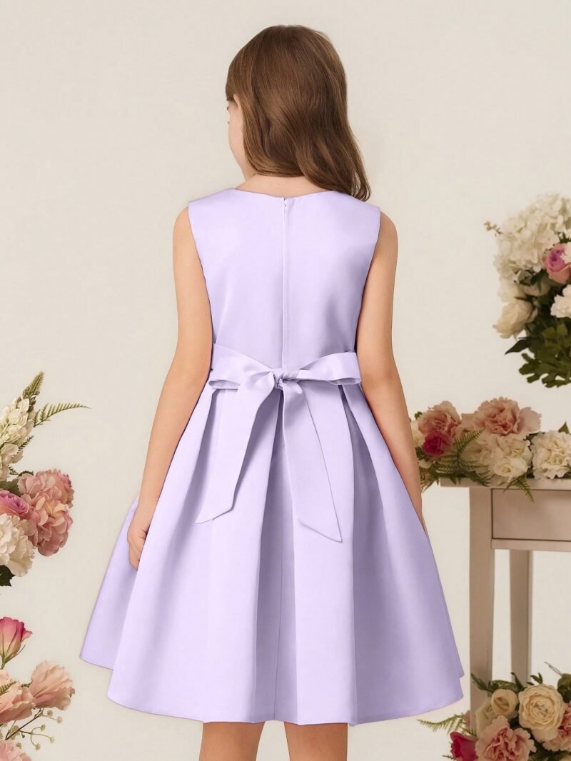 Vestido Elegante Morado Con Lazo Grande Para Niña - Imagen 2