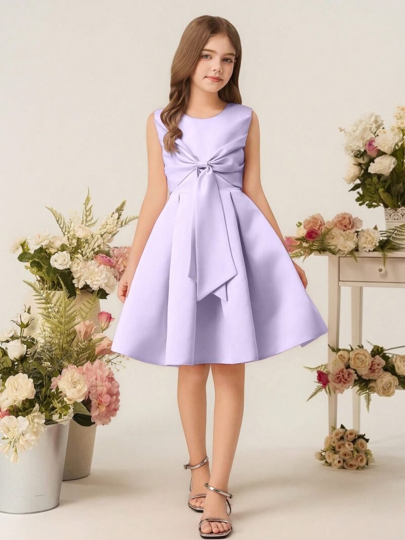 Vestido Elegante Morado Con Lazo Grande Para Niña - Imagen 3