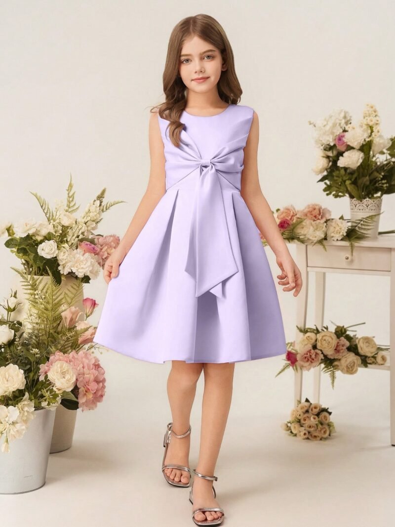Vestido Elegante Morado Con Lazo Grande Para Niña - Imagen 4