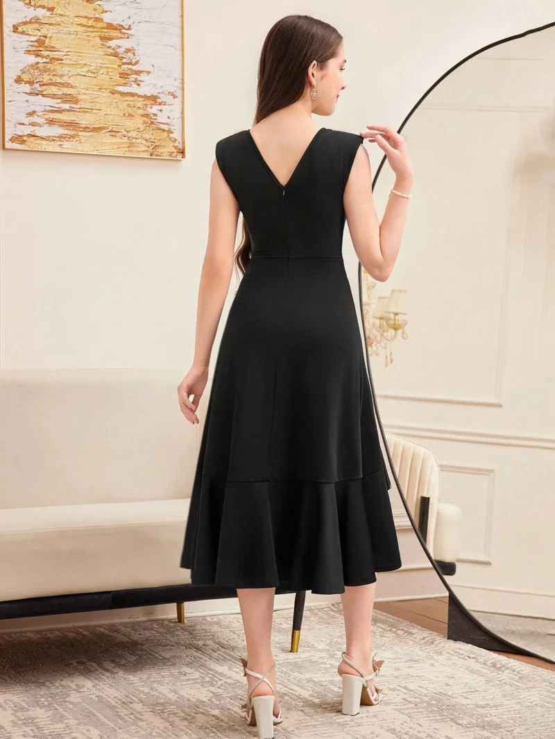 Vestido Negro Elegante Con Volantes Para Niña - Imagen 2