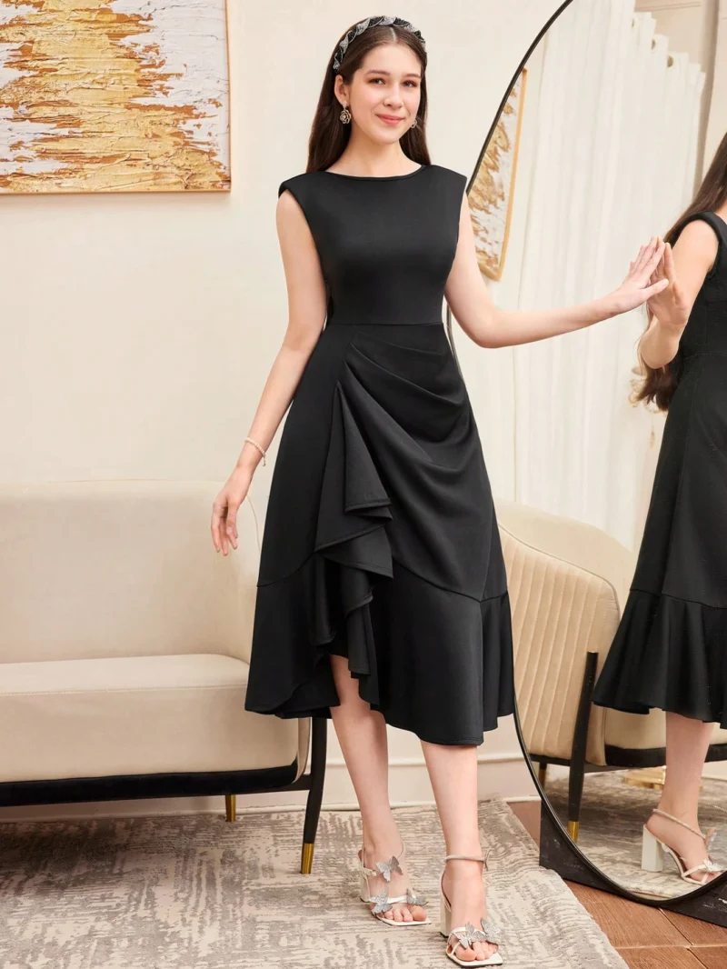 Vestido Negro Elegante Con Volantes Para Niña - Imagen 3