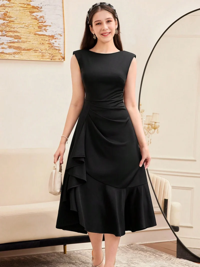 Vestido Negro Elegante Con Volantes Para Niña