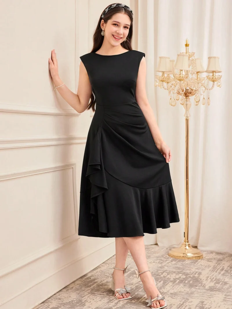 Vestido Negro Elegante Con Volantes Para Niña - Imagen 4