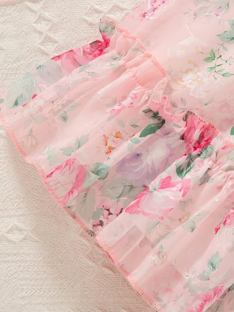 Vestido Rosa Floral Para Niña Con Volantes Encantadores - Imagen 5