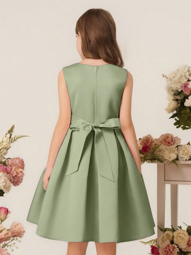 Vestido Elegante Verde Con Lazo Grande Para Niña - Imagen 2