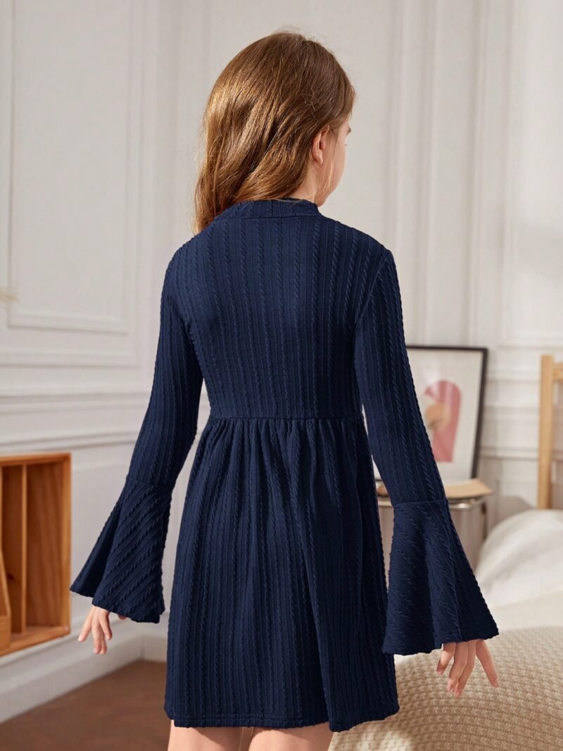 Vestido Tejido Azul Con Manga Acampanada Para Niña - Imagen 2