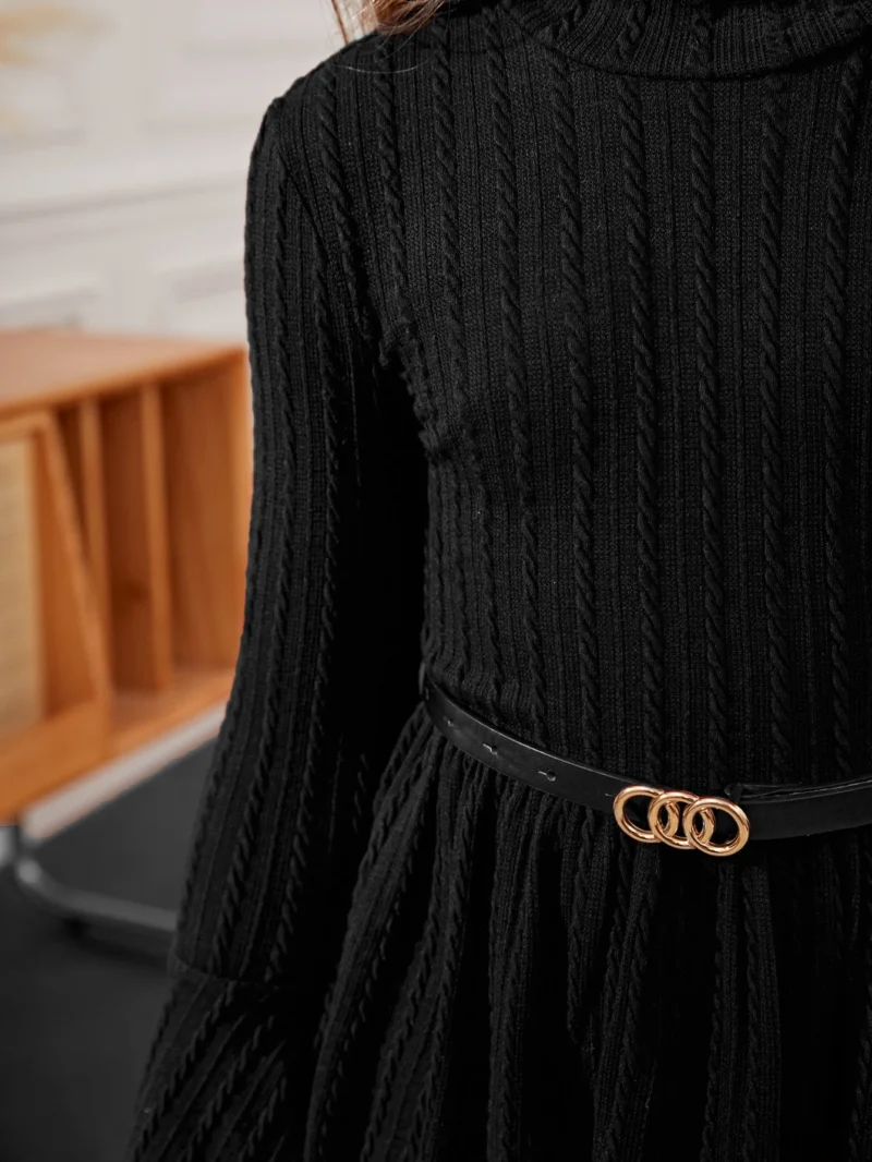 Vestido Tejido Negro Con Manga Acampanada Para Niña - Imagen 4