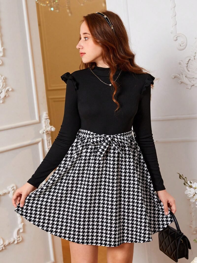 Vestido Negro Con Falda Pata De Gallo Para Niña - Imagen 3