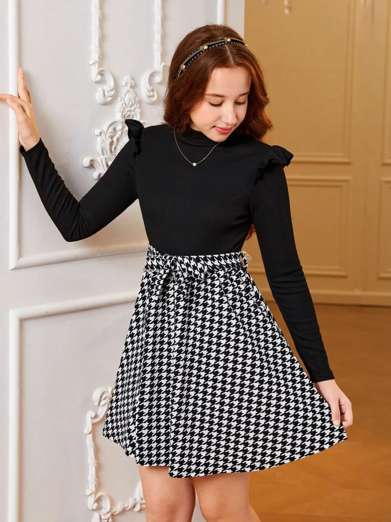 Vestido Negro Con Falda Pata De Gallo Para Niña - Imagen 4
