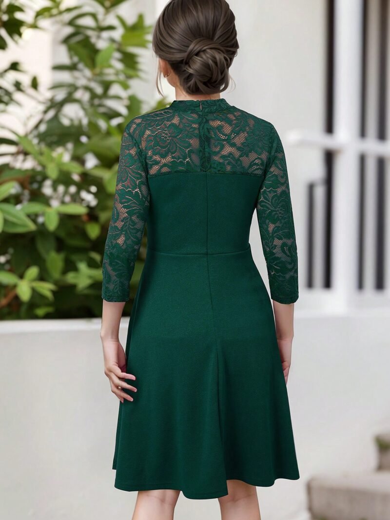Vestido Verde Con Encaje Elegante Para Niña - Imagen 2