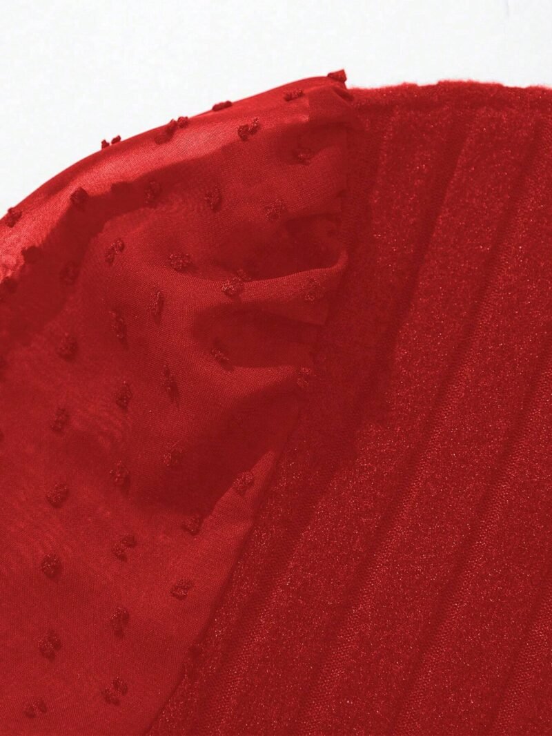 Vestido Rojo Con Manga Larga De Tul Para Niña - Imagen 3