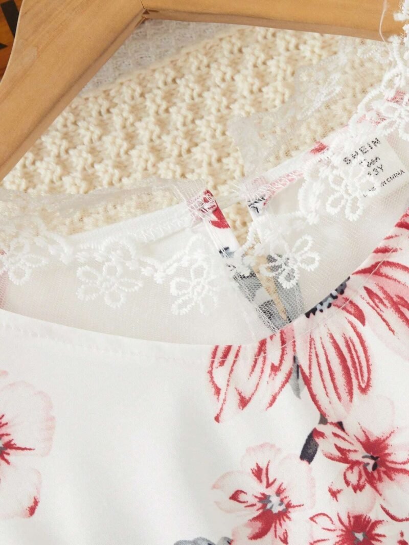 Vestido Floral Con Falda Roja Para Niña - Imagen 3