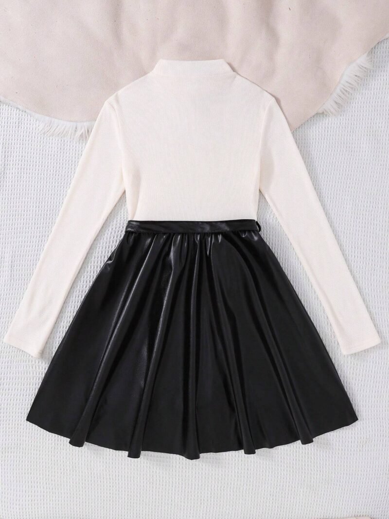 Vestido Elegante Blanco Y Negro Con Lazo Para Niña - Imagen 3