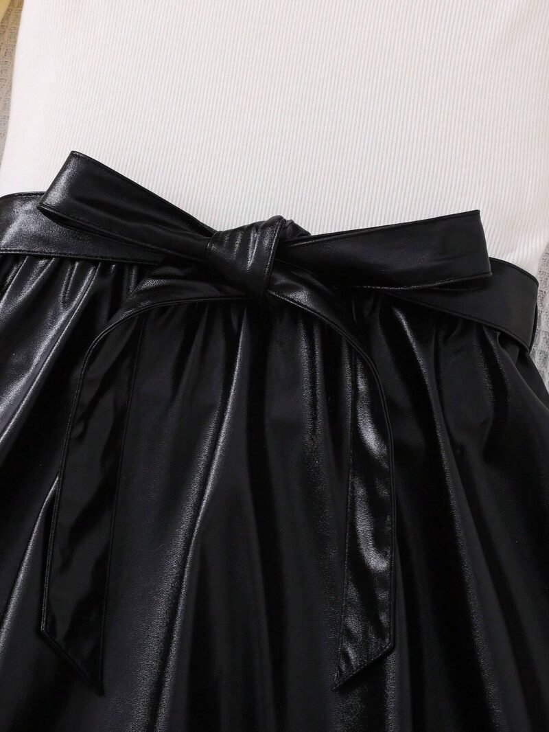 Vestido Elegante Blanco Y Negro Con Lazo Para Niña - Imagen 4