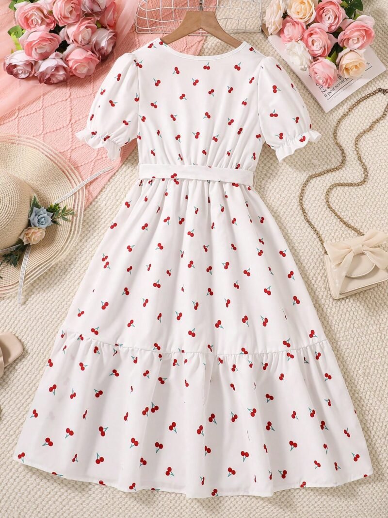 Vestido Blanco Con Estampado De Cerezas Para Niña - Imagen 2