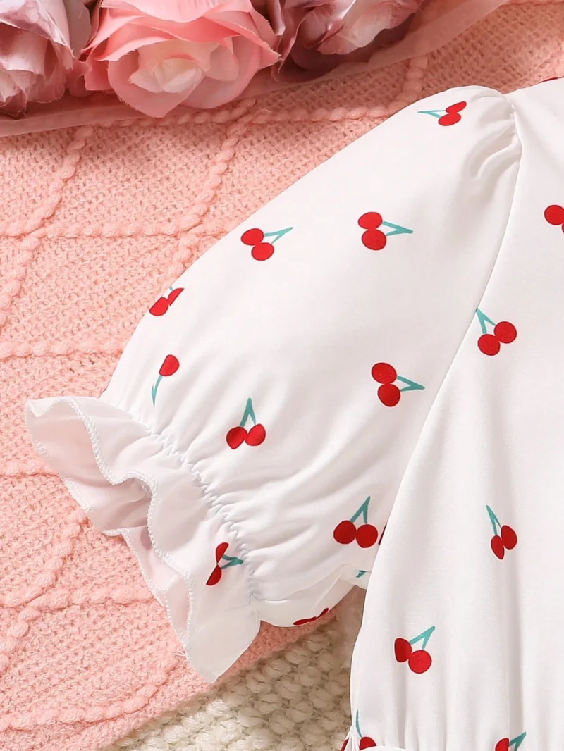 Vestido Blanco Con Estampado De Cerezas Para Niña - Imagen 4