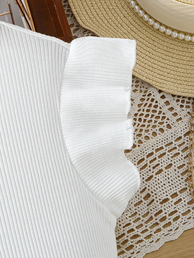 Vestido Blanco Con Volantes Y Rayas Azul Para Niña - Imagen 4