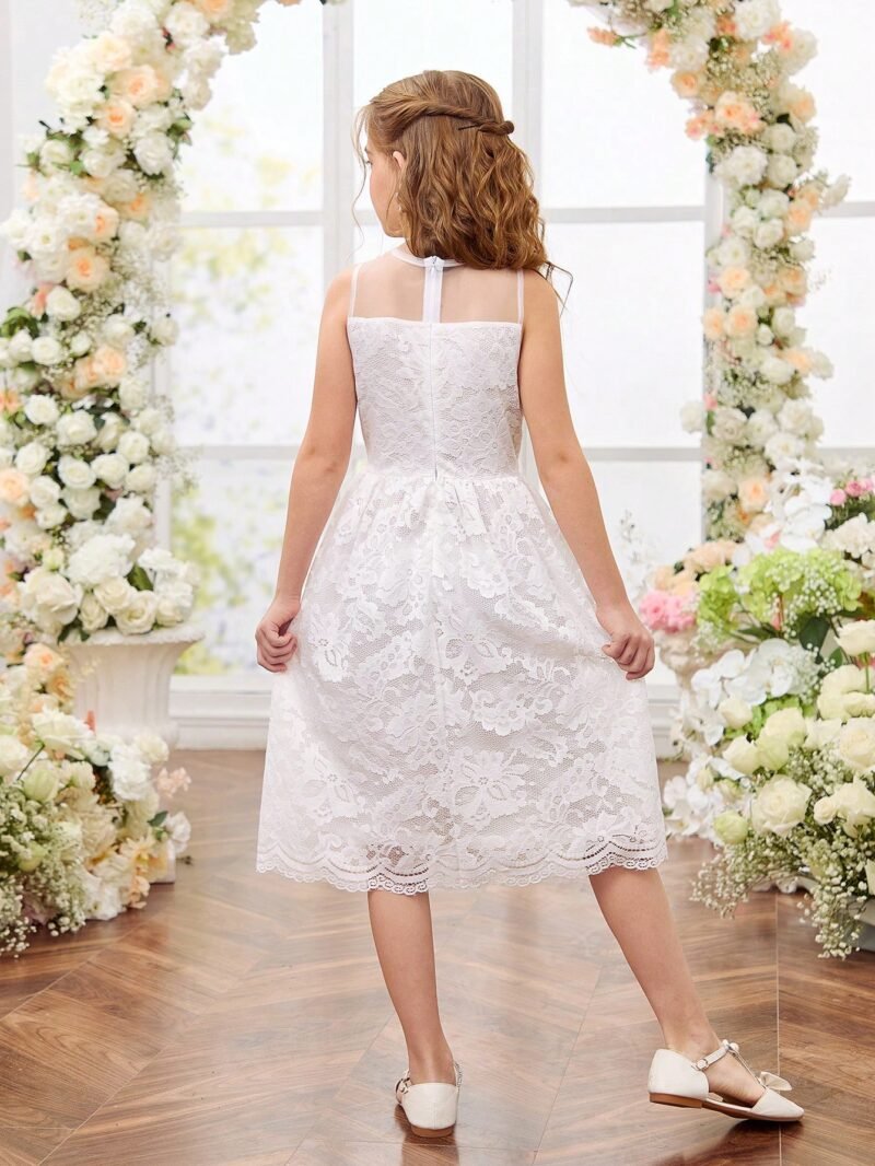 Vestido Blanco De Encaje Elegante Para Niña - Imagen 2