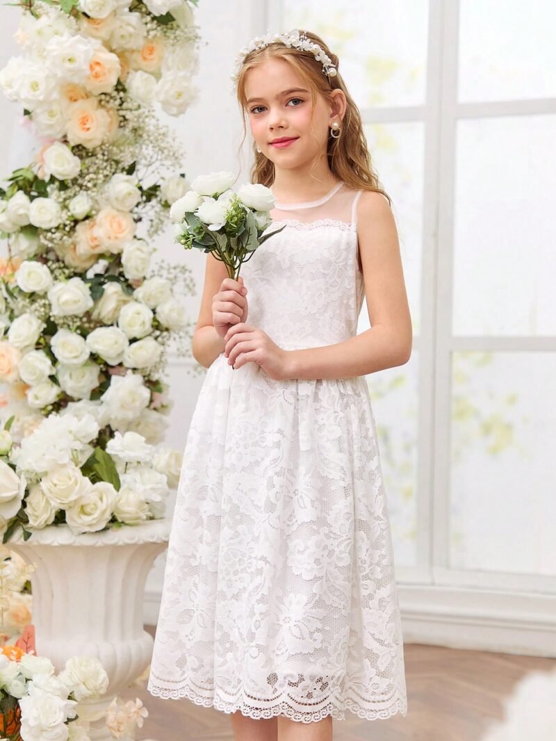 Vestido Blanco De Encaje Elegante Para Niña - Imagen 3