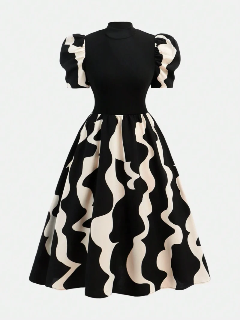 Vestido Elegante Con Manga Farol Y Estampado Para Niña - Imagen 2