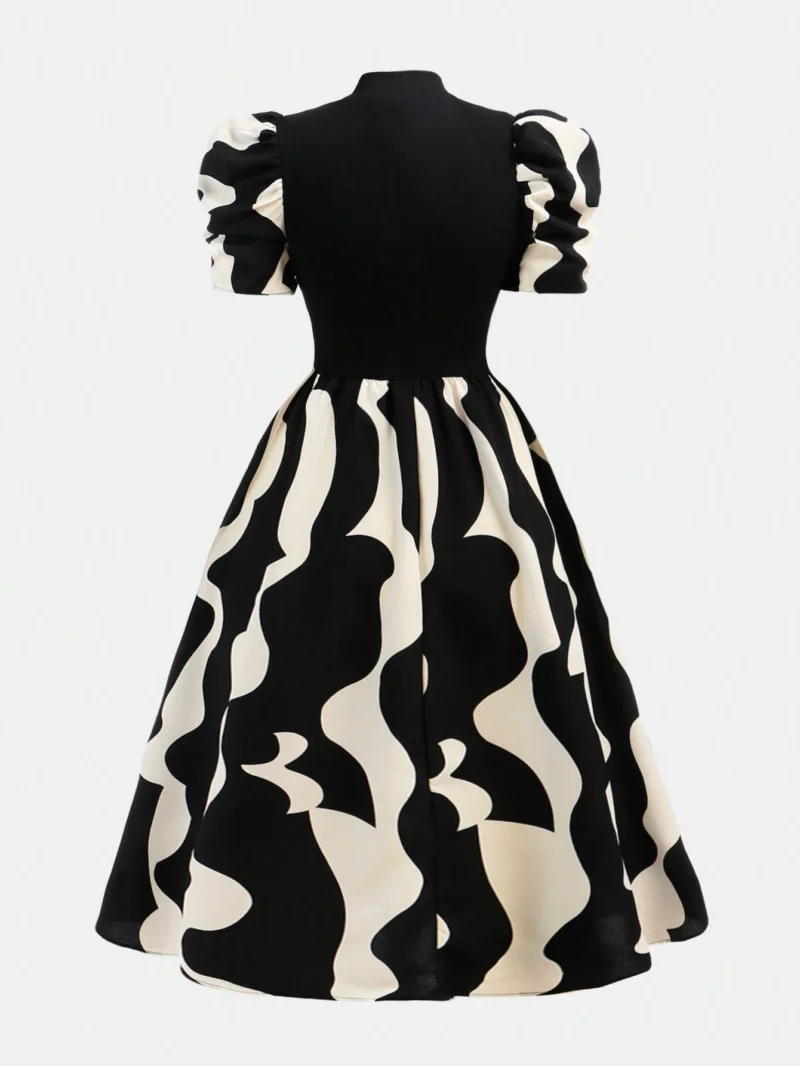 Vestido Elegante Con Manga Farol Y Estampado Para Niña - Imagen 3