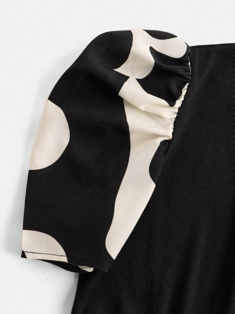 Vestido Elegante Con Manga Farol Y Estampado Para Niña - Imagen 4