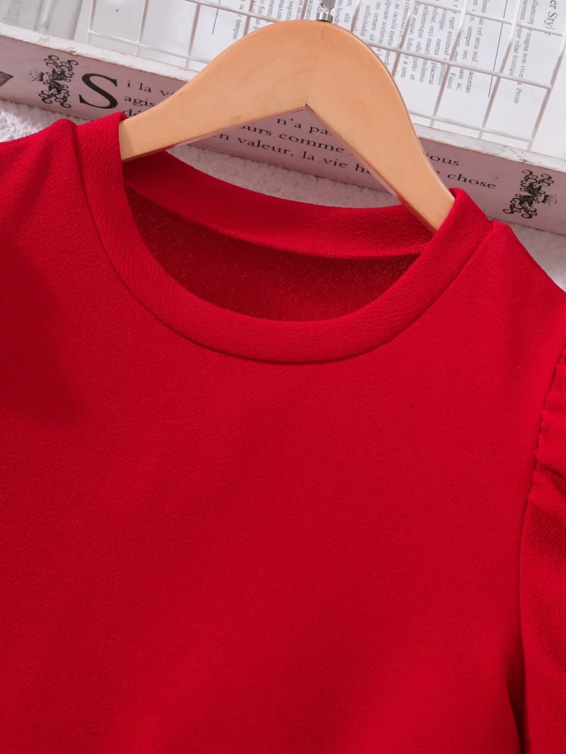 Vestido Rojo Con Perlas Y Manga Farol Para Niña - Imagen 4