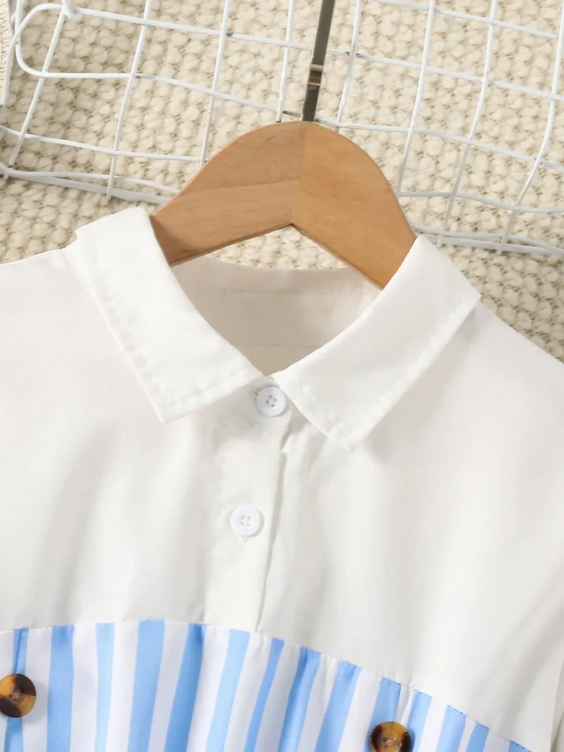 Vestido A Rayas Con Botones Y Cuello Camisero Para Niña - Imagen 3