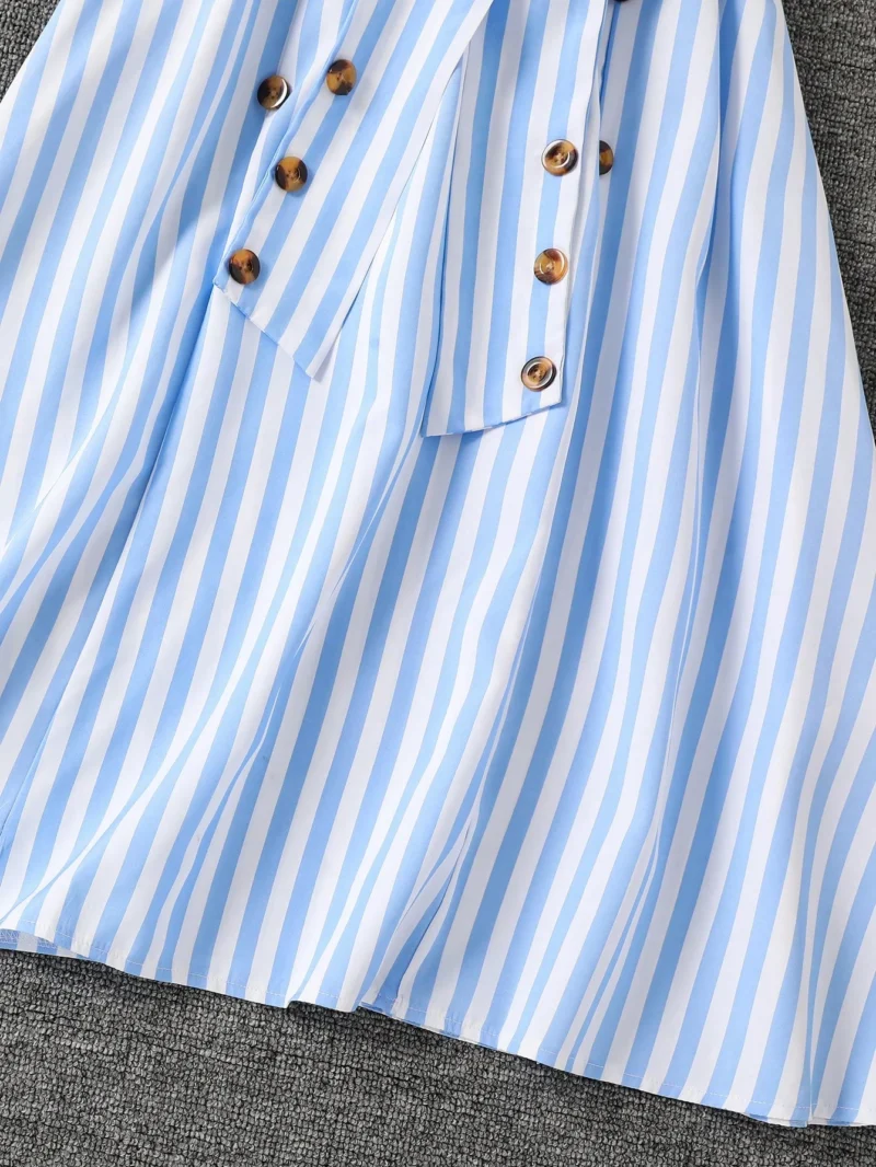 Vestido A Rayas Con Botones Y Cuello Camisero Para Niña - Imagen 4