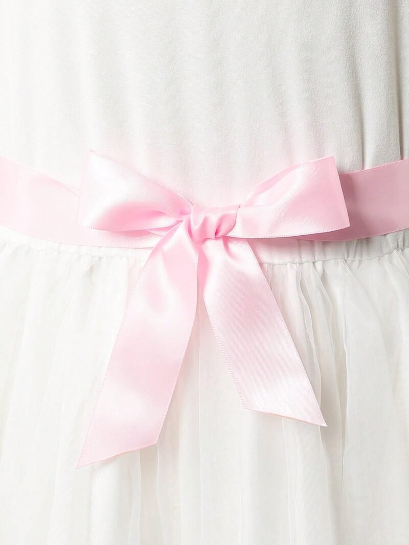 Vestido Blanco Bordado Con Lazo Rosa Para Niña - Imagen 4