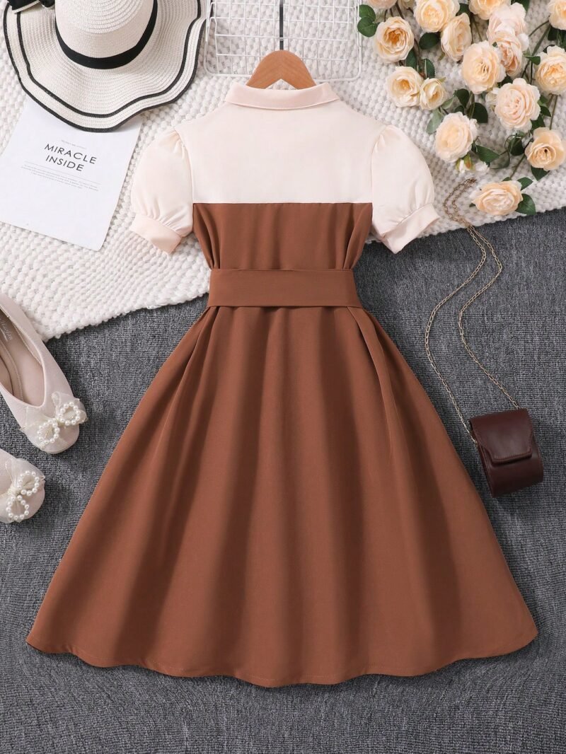 Vestido Marrón Con Cuello Camisero Y Botones Para Niña - Imagen 2