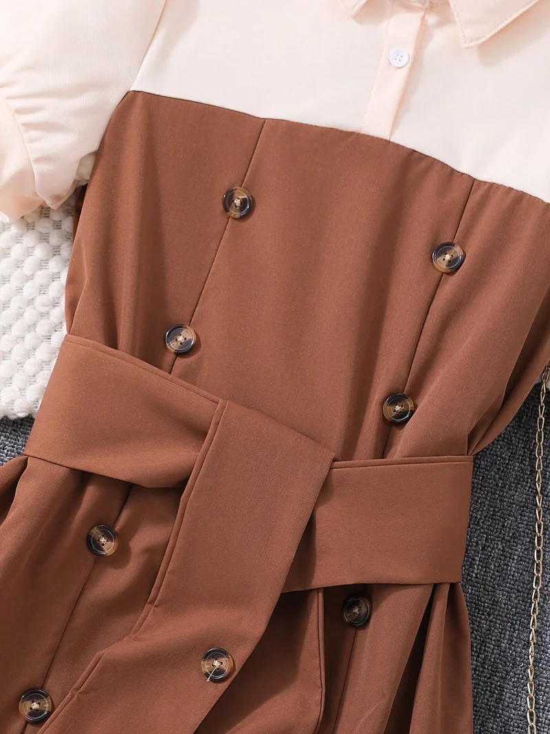 Vestido Marrón Con Cuello Camisero Y Botones Para Niña - Imagen 3