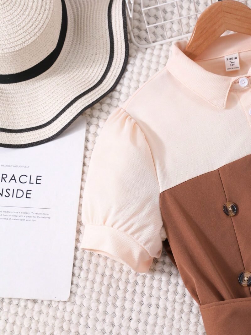 Vestido Marrón Con Cuello Camisero Y Botones Para Niña - Imagen 4