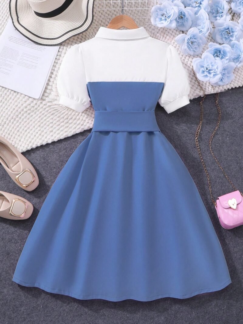Vestido Azul Con Cuello Camisero Y Botones Para Niña - Imagen 2