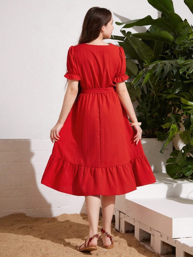 Vestido Rojo Con Lazo Y Volantes Para Niña - Imagen 2