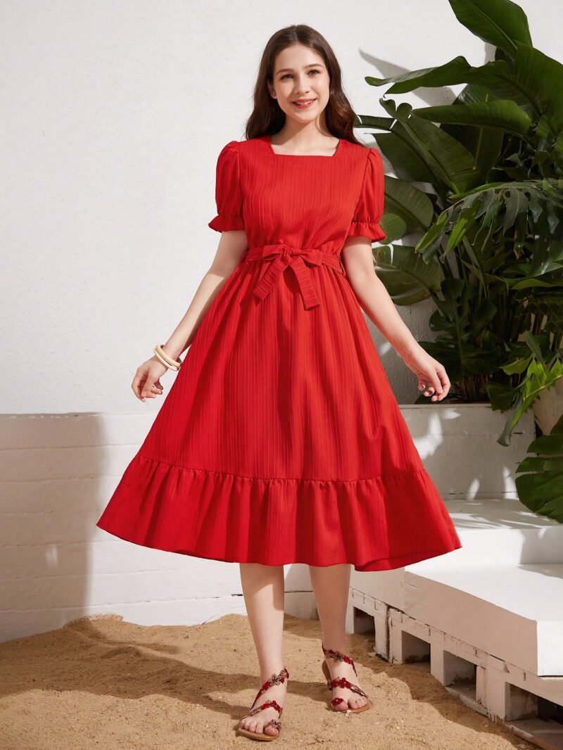 Vestido Rojo Con Lazo Y Volantes Para Niña